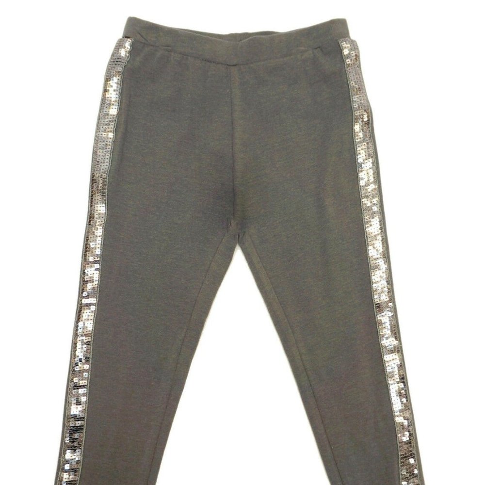 Girls Epic Threads Sequin Solid Grey Stretchy Leggings Pants Size: XL